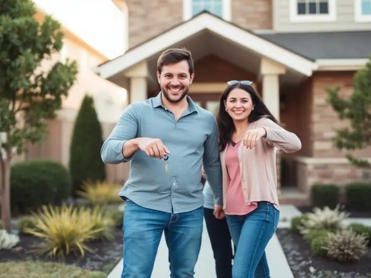 Happy homebuyers with keys to their new home
