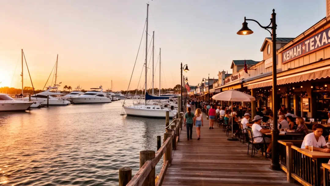 Kemah Boardwalk marina at sunset